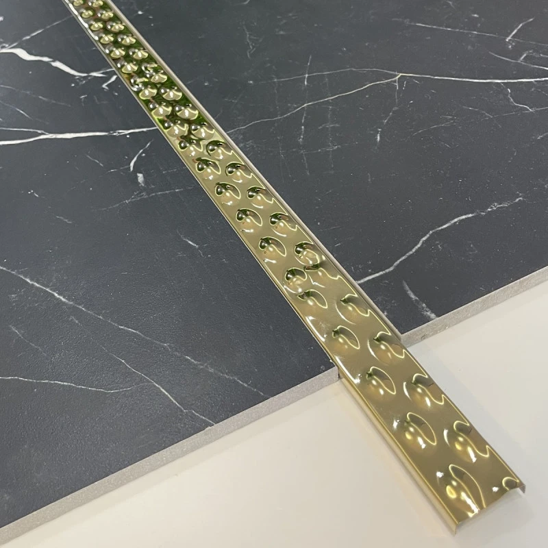 Brau U inox auriu lucios 30 x 9 mm - listel embosat decorativ faianta 2.7 m