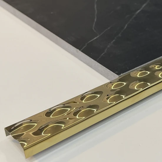 Brau U inox auriu lucios 30 x 9 mm - listel embosat decorativ faianta 2.7 m