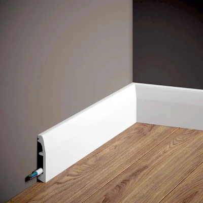 Plintă modernă MD017 polimer rigid alb 6.9x1.4x200 cm, profil rotunjit MARDOM DECOR