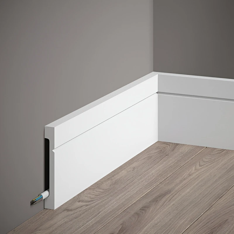 Plinta decorativa 10.8x1.6x200 cm, polimer rigid, alba, vopsibila, Mardom MD356, moderna