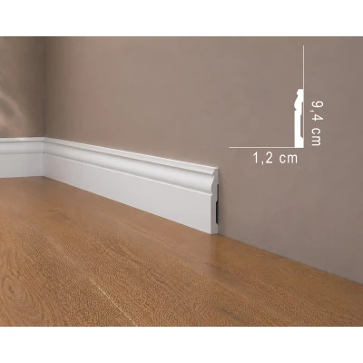 Plintă decorativă MD094 din polimer rigid alb 9.4 x 1.2 x 200 cm MARDOM DECOR