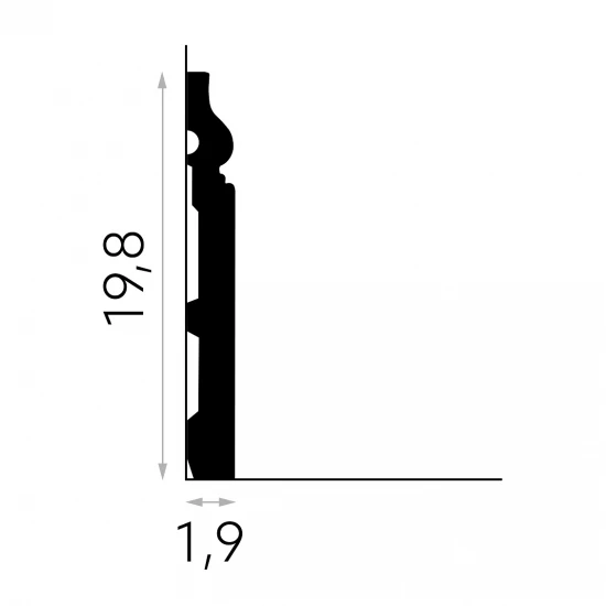 Plinta MD020 19.8x1.9x200 cm, duropolimer, inalta, lata, profil clasic