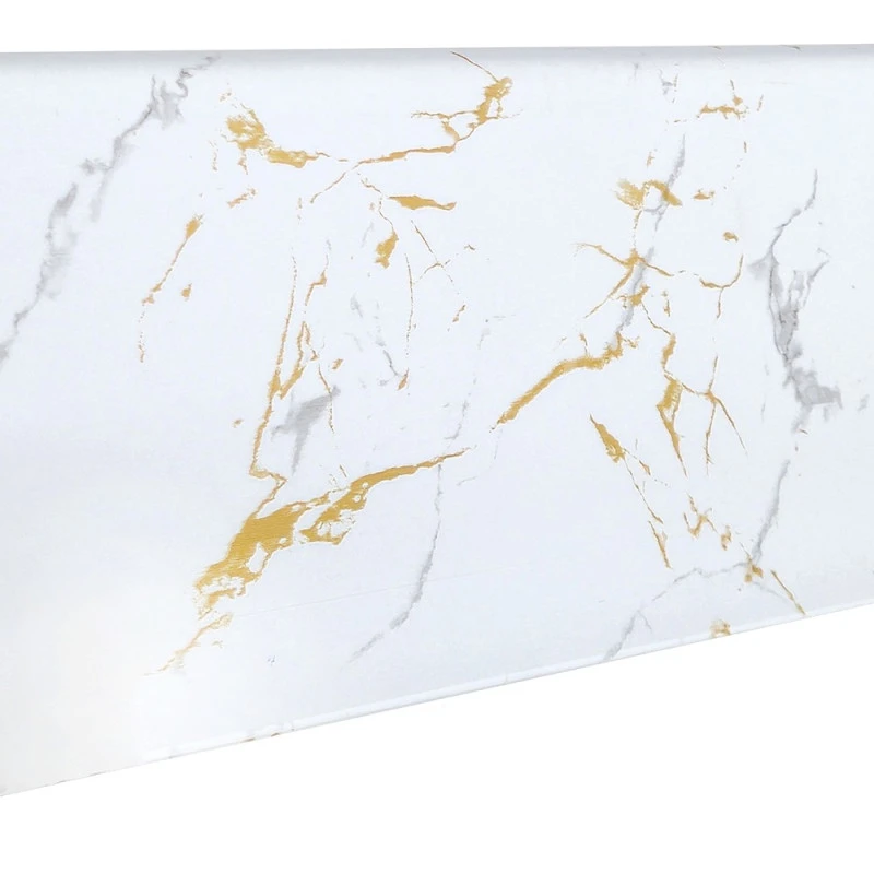 Plinta decorativa Gold White WP08 14x79x2000 mm, aspect marmura Calacatta Gold din Polimer Dur