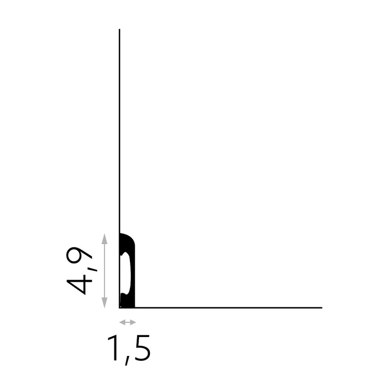 Plinta decorativa 4,9x1,5x200 cm, polimer rigid, alba, vopsibila, Mardom MD004, minimalista