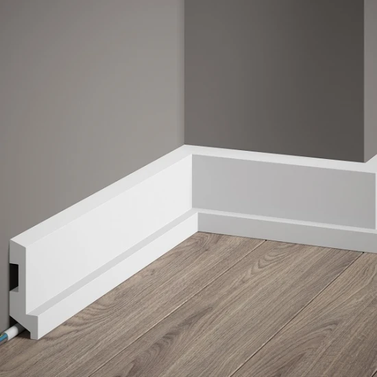 Plinta decorativa 8x2.7x200 cm, polimer rigid, alba, vopsibila, Mardom MD024, geometrica