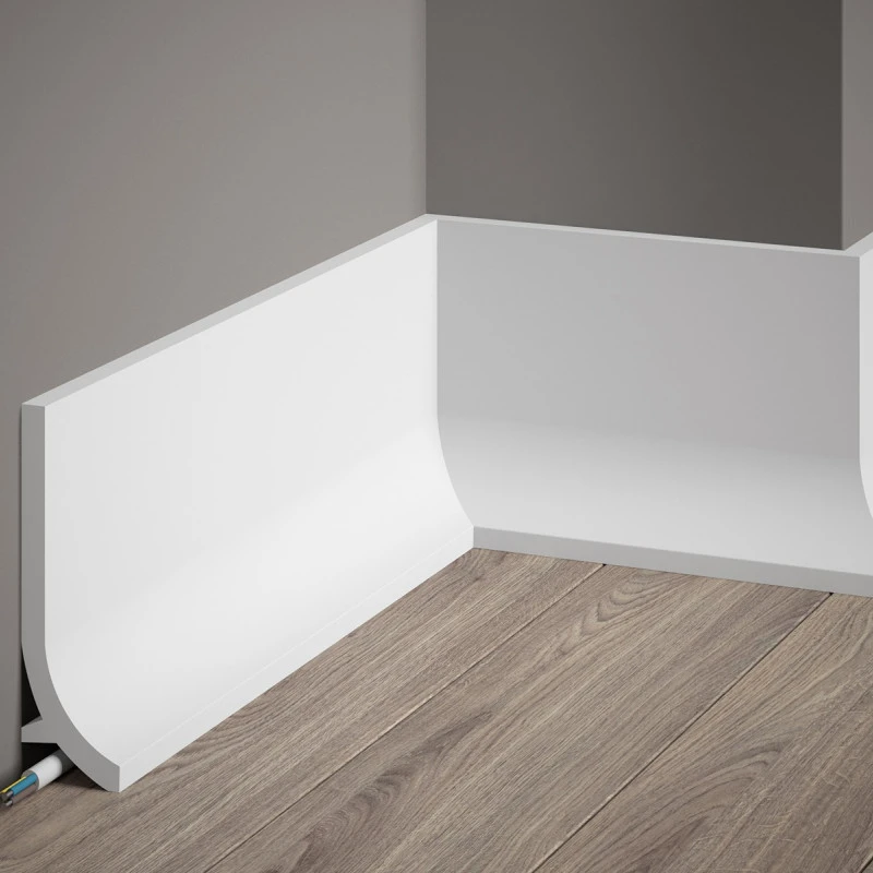 Plinta decorativa 13.5x4x200 cm, polimer rigid, alba, vopsibila, Mardom QS011, curbata