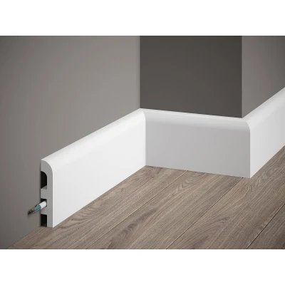 Plintă MD355 polimer dur alb 9.7x1.8x200 cm cu margini rotunjite moderne MARDOM DECOR