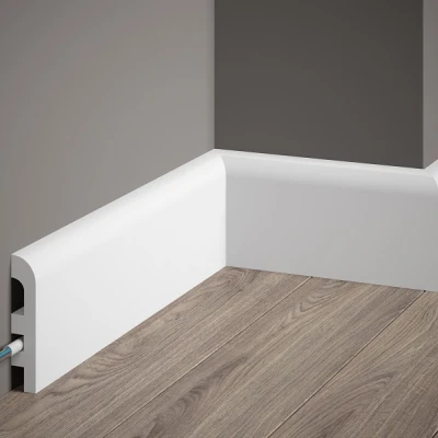 Plintă MD355 polimer dur alb 9.7x1.8x200 cm cu margini rotunjite moderne MARDOM DECOR