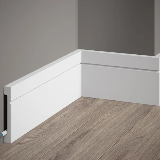 Plinta decorativa 10.8x1.6x200 cm, polimer rigid, alba, vopsibila, Mardom MD356, moderna