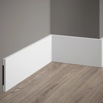 Plintă înaltă MD013 polimer rigid alb 10x1x200 cm, design minimalist MARDOM DECOR