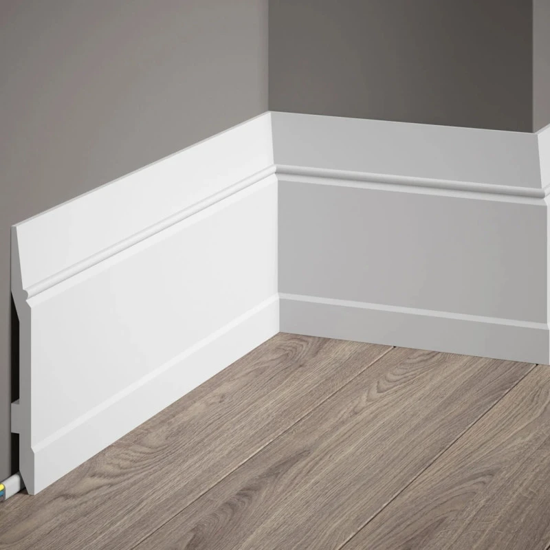 Plinta decorativa 14.4x1.5x200 cm, polimer rigid, alba, vopsibila, Mardom MD361