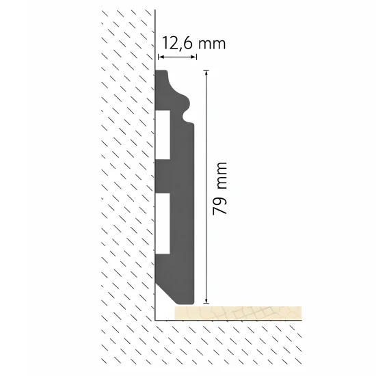Plinta decorativa LPC07 79x12.6x2440 mm din duropolimer, profil clasic