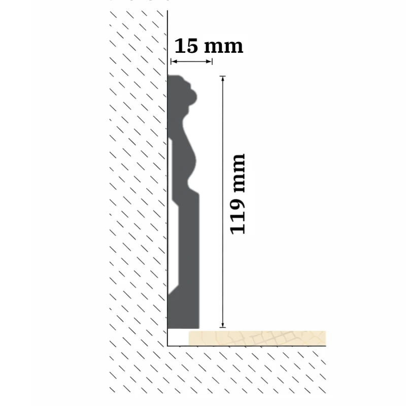 Plinta decorativa LPC09 119x15x2440 mm din duropolimer, profil clasic
