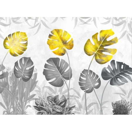 Fototapet fara imbinari Dream Tropical Leaves Gold