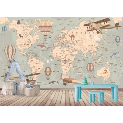 Fototapet fara imbinari World Fly Map - Camera Copilului Premier Decor