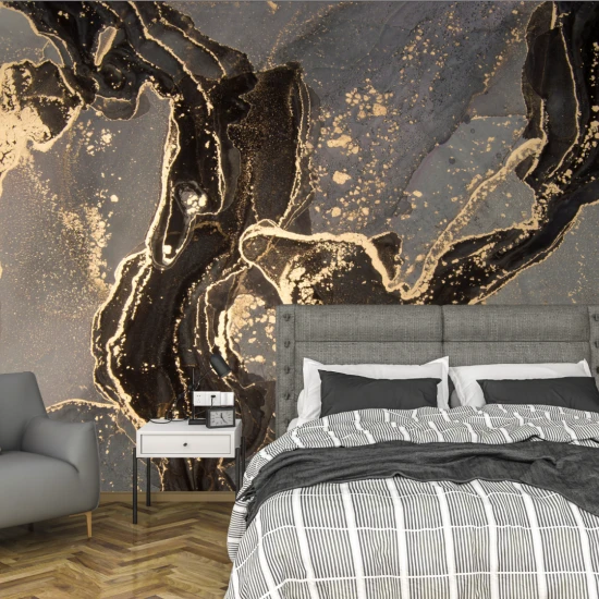 Fototapet fara imbinari Dream Darkened Golden Fluid Art