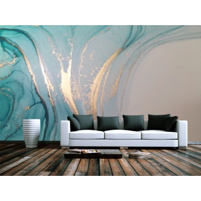 Fototapet fara imbinari Dream Saturated Turquoise With Golden Waves Premier Decor