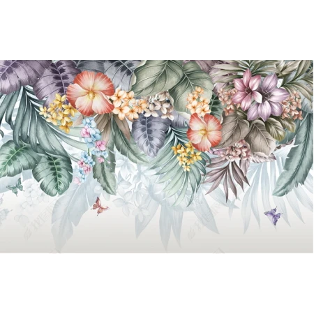 Fototapet fara imbinari Dream Butterflies With Tropical Flowers Premier Decor