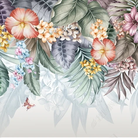 Fototapet fara imbinari Dream Butterflies With Tropical Flowers