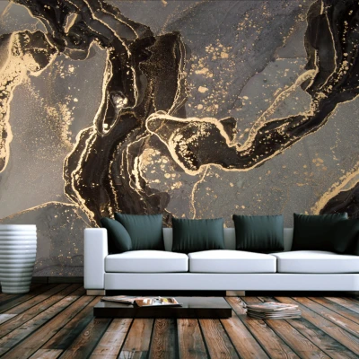 Fototapet fara imbinari Dream Darkened Golden Fluid Art Premier Decor