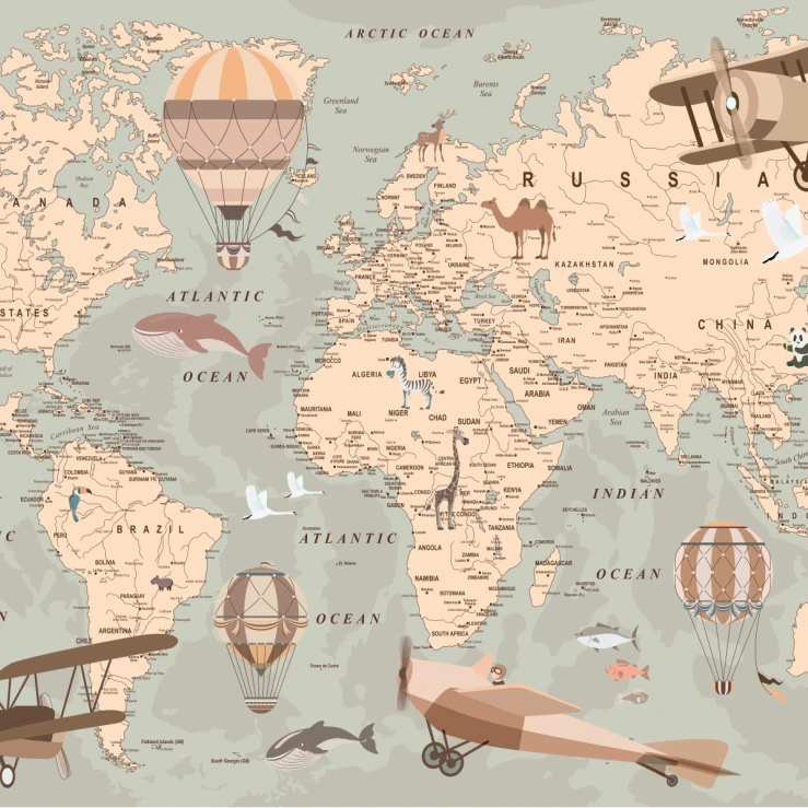 Fototapet fara imbinari World Fly Map - Camera Copilului