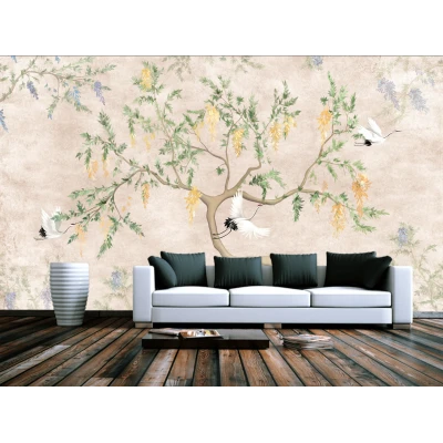 Fototapet fara imbinari Japanese Cranes In The Garden Premier Decor