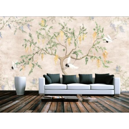 Fototapet fara imbinari Japanese Cranes In The Garden Premier Decor