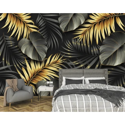 Fototapet fara imbinari Golden Leafs Premier Decor