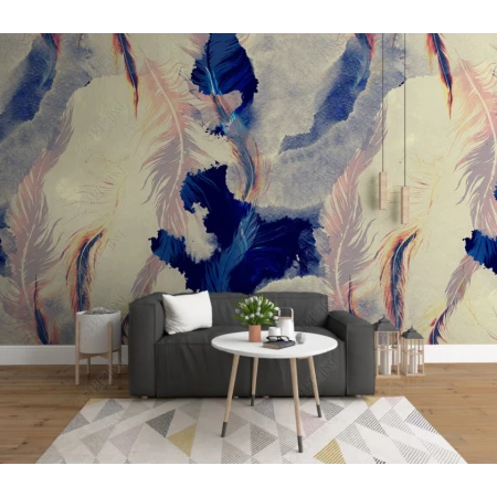 Fototapet fara imbinari Abstraction Watercolor Feathers Premier Decor
