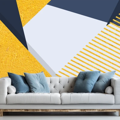 Fototapet Geometric Vlies 3D Albastru-Galben Premier Decor