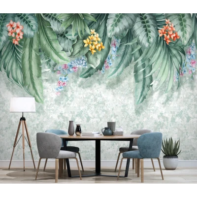 Fototapet fara imbinari Tropical Plants And Floral Leaves Premier Decor