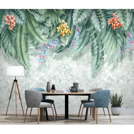 Fototapet fara imbinari Tropical Plants And Floral Leaves Premier Decor