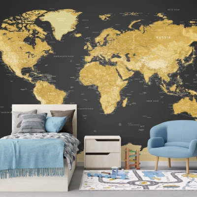 Fototapet fara imbinari Harta pe Negru Premier Decor
