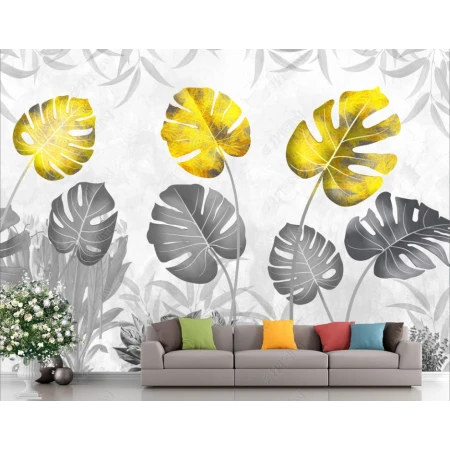 Fototapet fara imbinari Dream Tropical Leaves Gold