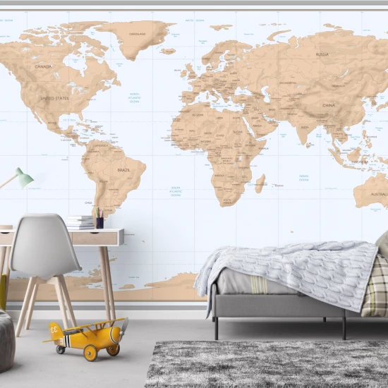 Fototapet fara imbinari Relief World Map