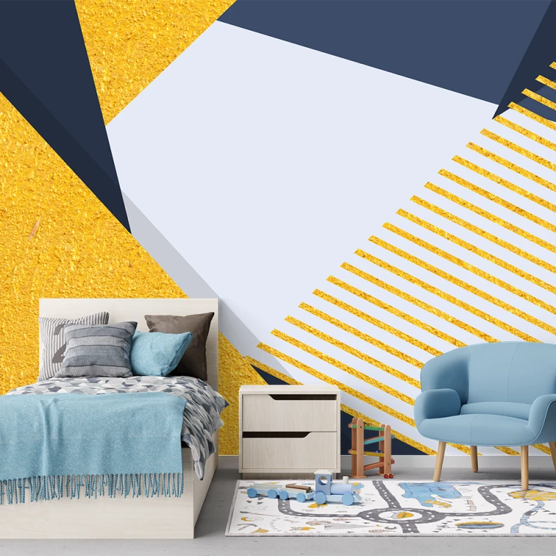 Fototapet Geometric Vlies 3D Albastru-Galben
