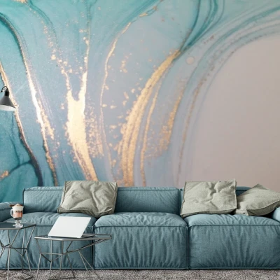 Fototapet fara imbinari Dream Saturated Turquoise With Golden Waves Premier Decor