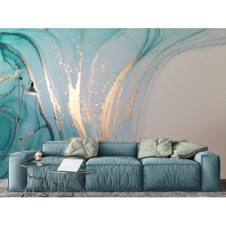 Fototapet fara imbinari Dream Saturated Turquoise With Golden Waves