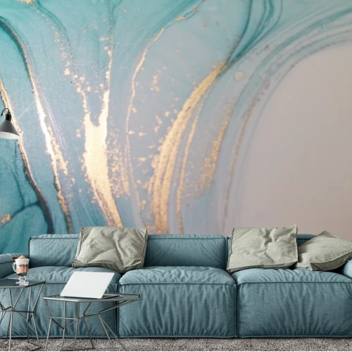 Fototapet fara imbinari Dream Saturated Turquoise With Golden Waves