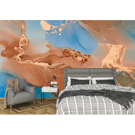 Fototapet fara imbinari Dream Blue Gold Marbling Pattern