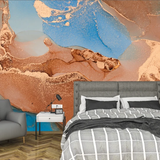 Fototapet fara imbinari Dream Blue Gold Marbling Pattern