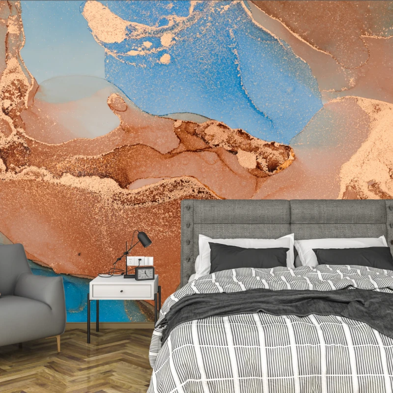 Fototapet fara imbinari Dream Blue Gold Marbling Pattern