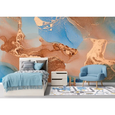 Fototapet fara imbinari Dream Blue Gold Marbling Pattern Premier Decor