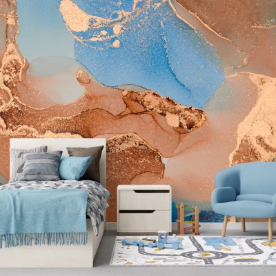 Fototapet fara imbinari Dream Blue Gold Marbling Pattern Premier Decor