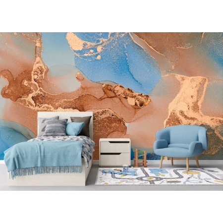 Fototapet fara imbinari Dream Blue Gold Marbling Pattern