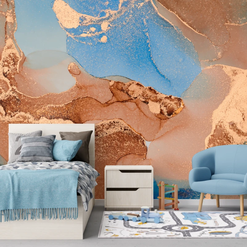 Fototapet fara imbinari Dream Blue Gold Marbling Pattern