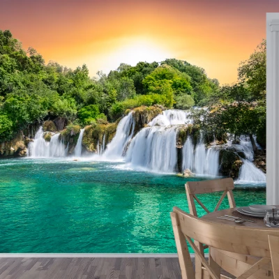 Fototapet 3D Living si Dormitor - Cascadă In Padure Premier Decor