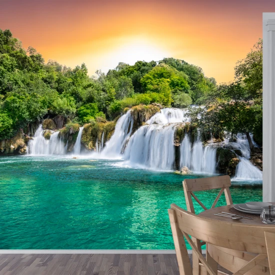 Fototapet 3D Living si Dormitor - Cascadă In Padure