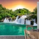 Fototapet 3D Living si Dormitor - Cascadă In Padure