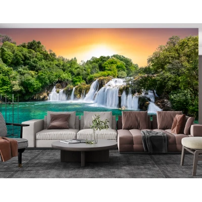 Fototapet 3D Living si Dormitor - Cascadă In Padure Premier Decor